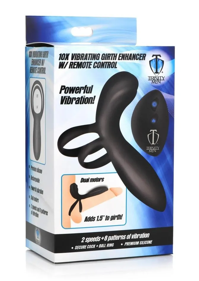 Trinity Men Rechargeable Silicone Vibrating Girth Enhancer with Remote Control Trinity Men Female Sex Toys