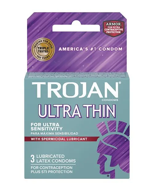 Trojan Ultra Thin Armor Spermicidal Box Of 3 Paradise Marketing Female Sex Toys