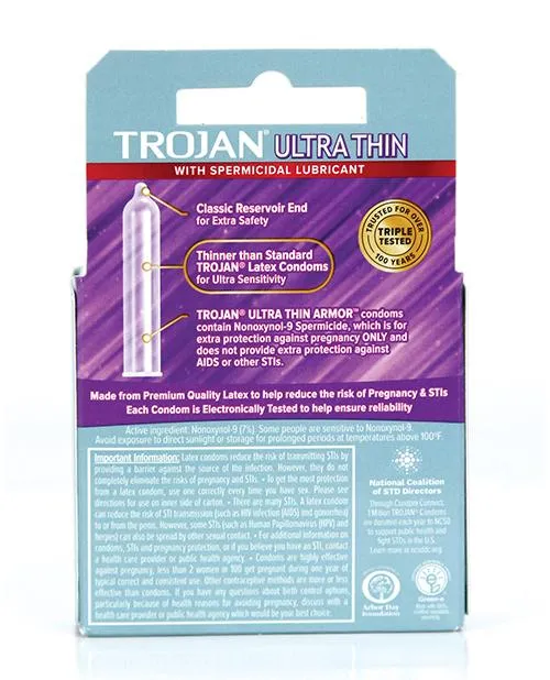 Trojan Ultra Thin Armor Spermicidal Box Of 3 Paradise Marketing Female Sex Toys