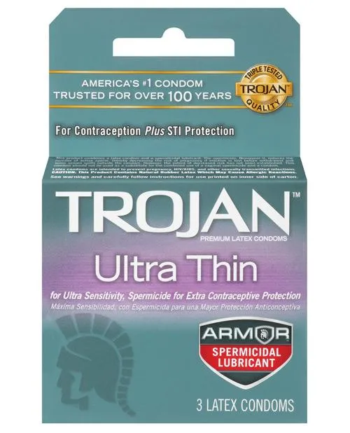 Trojan Ultra Thin Armor Spermicidal Box Of 3 Paradise Marketing Female Sex Toys